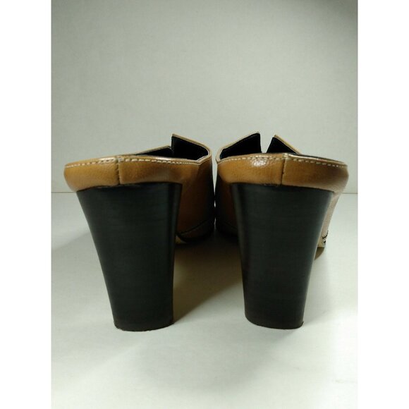 Etienne Aigner Cavalier Women's Leather Tan Brown Heel Mules Slip On Sz 6.5 M - Picture 4 of 10